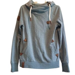 Naketano Brave New Word "I will see you again" Cowl Neck Hoodie Gray Blue Size L